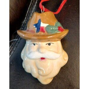 Texas Lone Star Cowboy Santa Christmas Tree Ornament Red Ribbon NWT Christmas